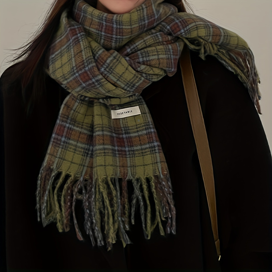 ヴィンテージグリーンチェック柄タッセルスカーフ女性模造カシミ - Cashmere Pashmina Wrap のレビューと価格