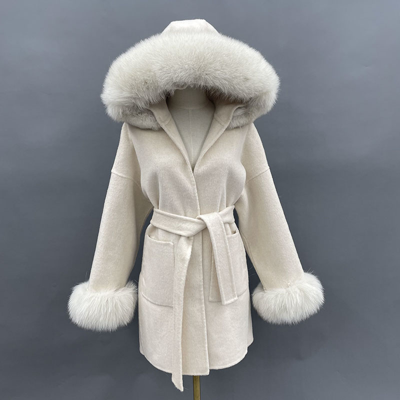 Missjanefur-本物のキツネの毛皮の襟と袖口を備えた - Wool Coat Peacoat のレビューと価格