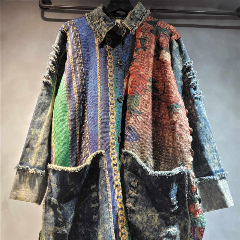 WTHT-女性用ストライプデニムロングコート,シングルブレス - Down Jacket Packable のレビューと価格
