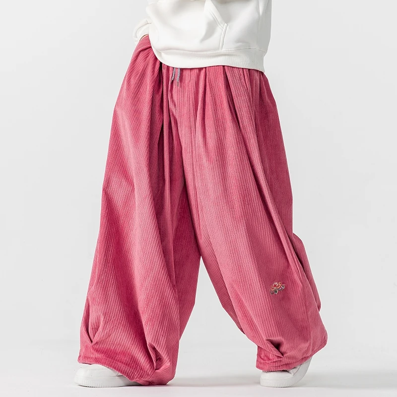 男性コーデュロイワイドレッグパンツ男性和風ルーズ厚く暖かいカ - Corduroy Pant Warm のレビューと価格