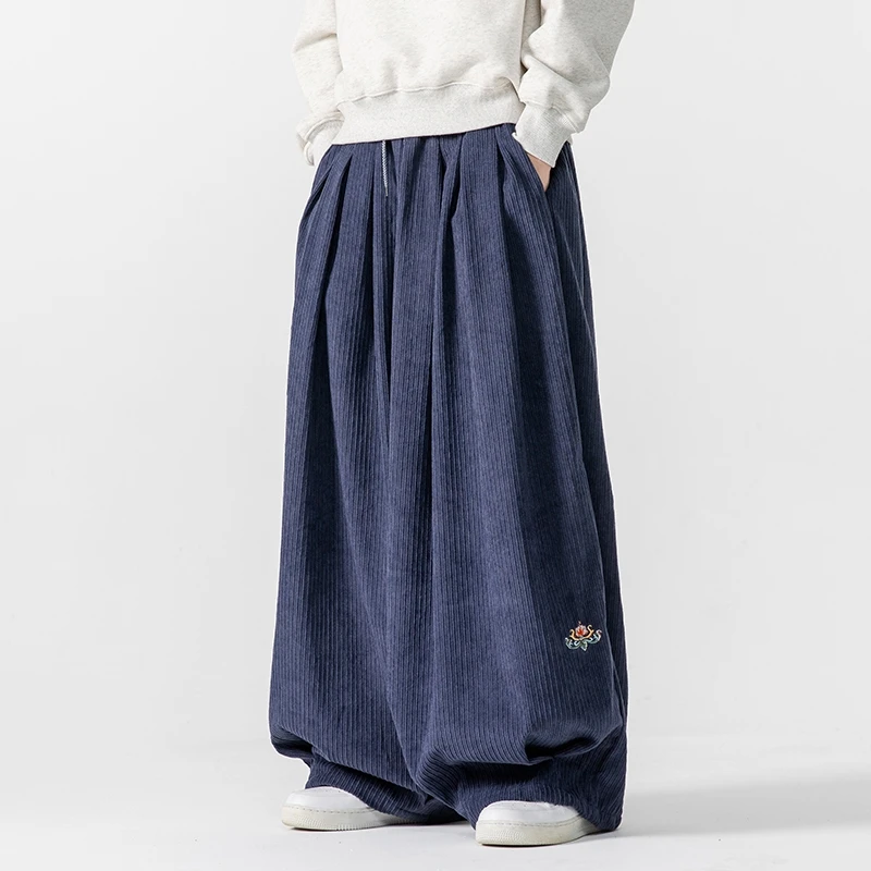 男性コーデュロイワイドレッグパンツ男性和風ルーズ厚く暖かいカ - Corduroy Pant Warm のレビューと価格