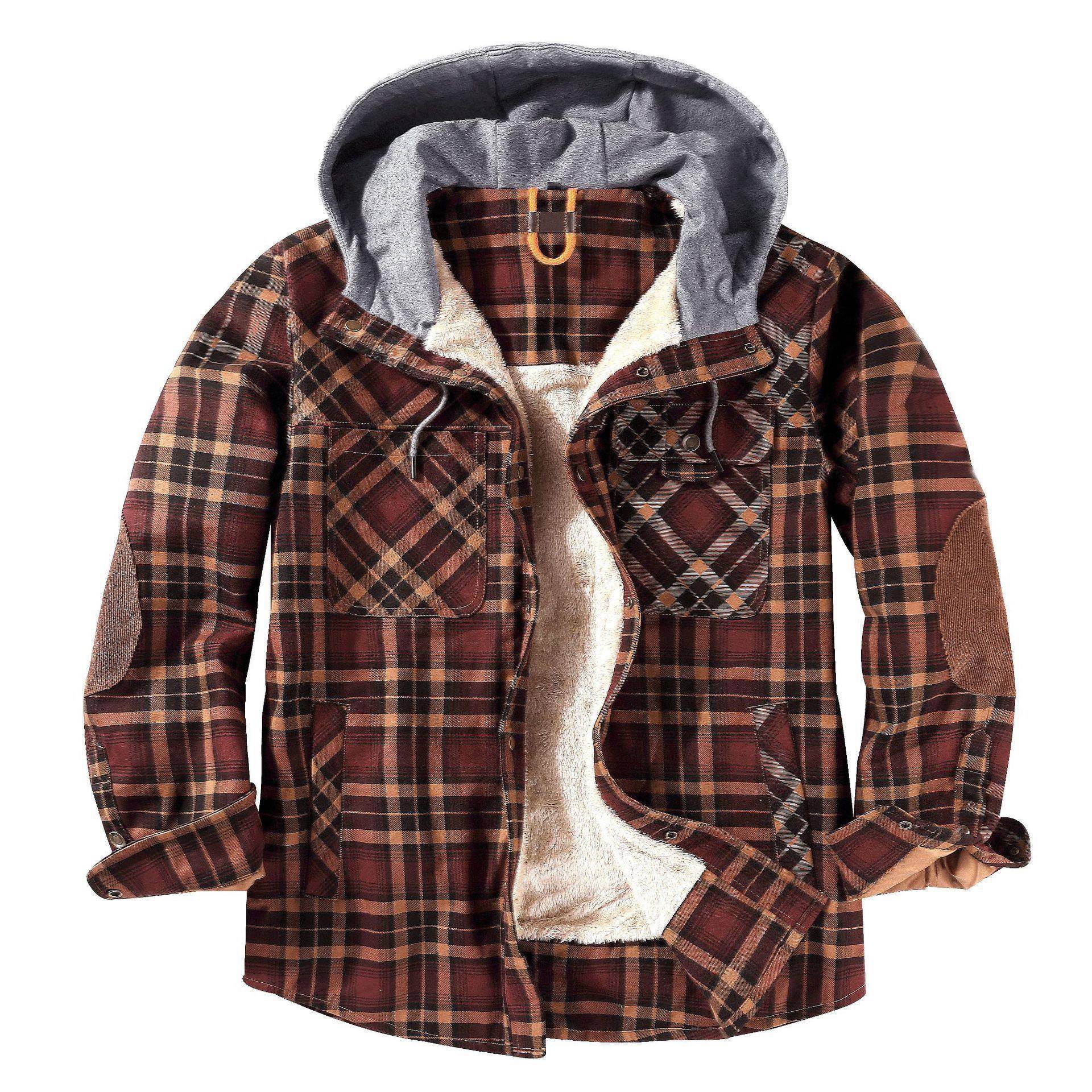 メンズシェルパ裏地付き格子柄フランネルシャツジャケット、スナ - Flannel Shirt Lined のレビューと価格