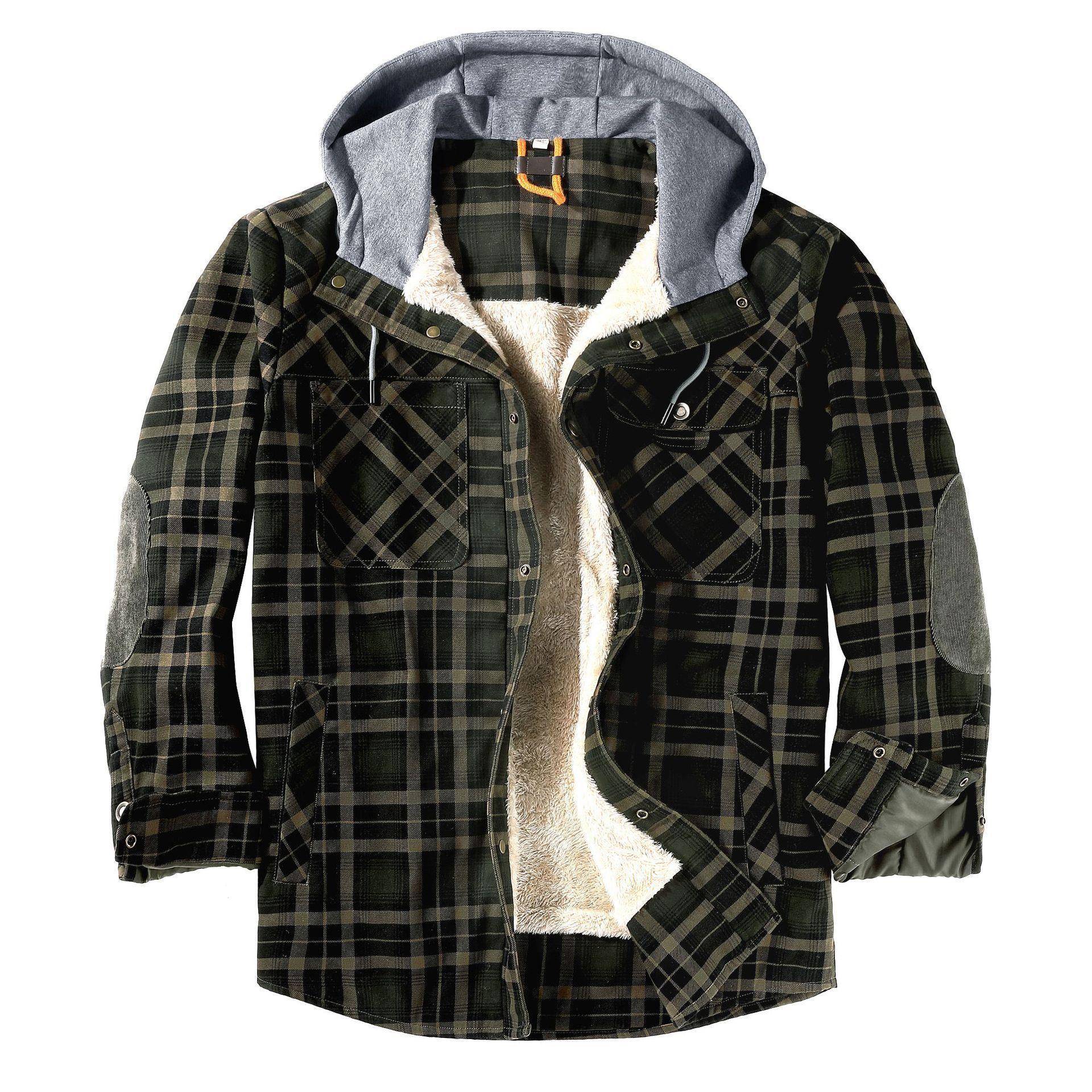 メンズシェルパ裏地付き格子柄フランネルシャツジャケット、スナ - Flannel Shirt Lined のレビューと価格