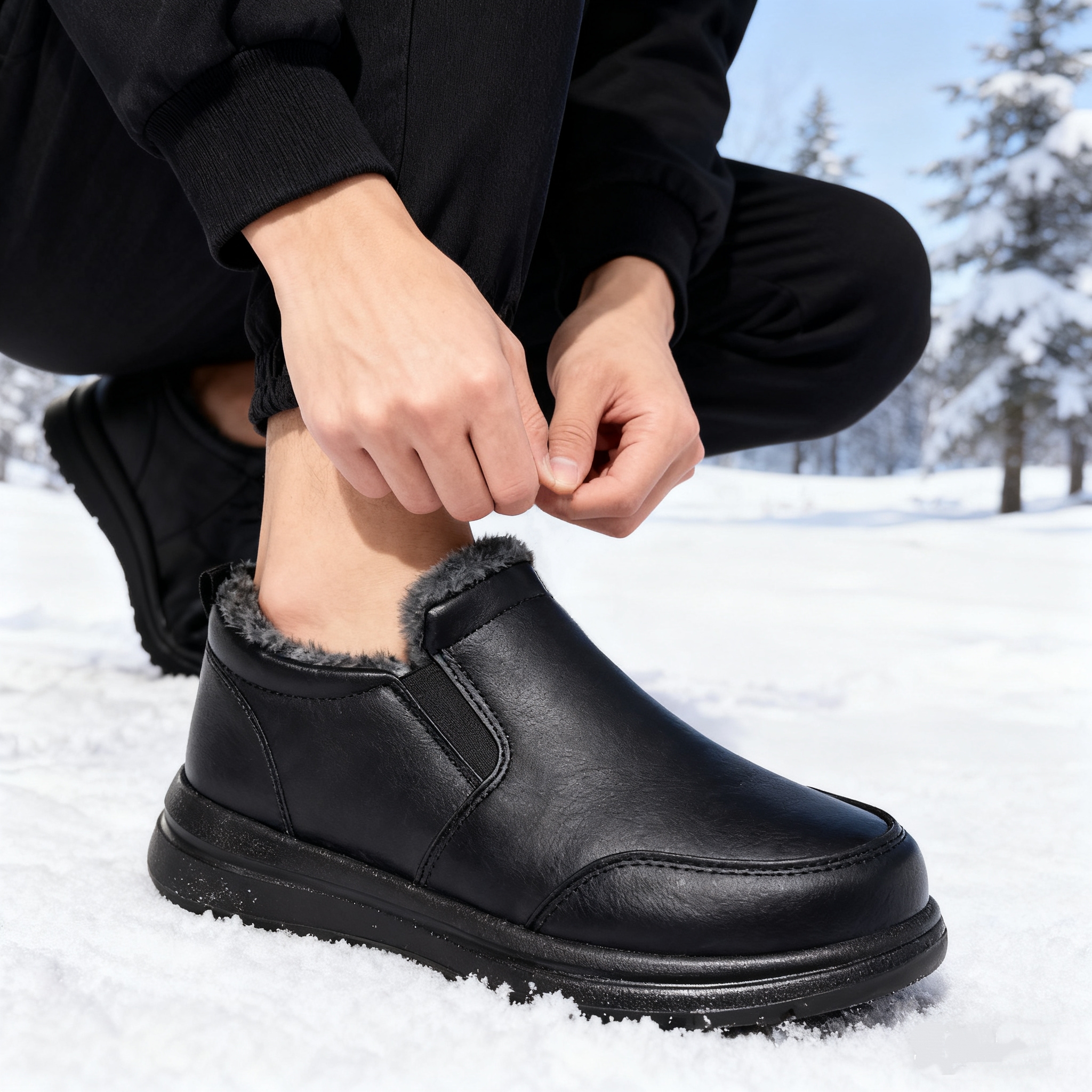 メンズフェイクファー裏地付き冬用アンクルブーツ、防水スリッポ - Waterproof Winter Boot のレビューと価格