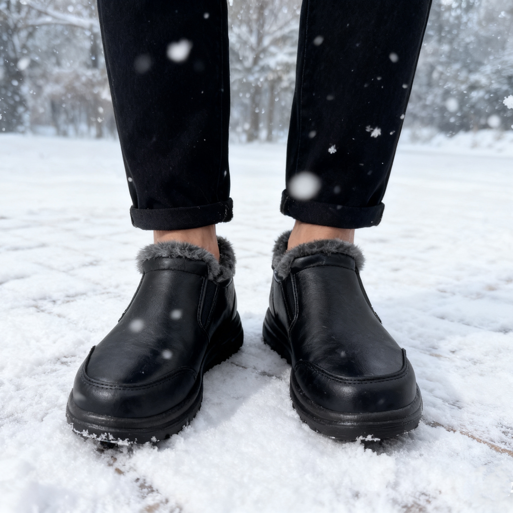 メンズフェイクファー裏地付き冬用アンクルブーツ、防水スリッポ - Waterproof Winter Boot のレビューと価格