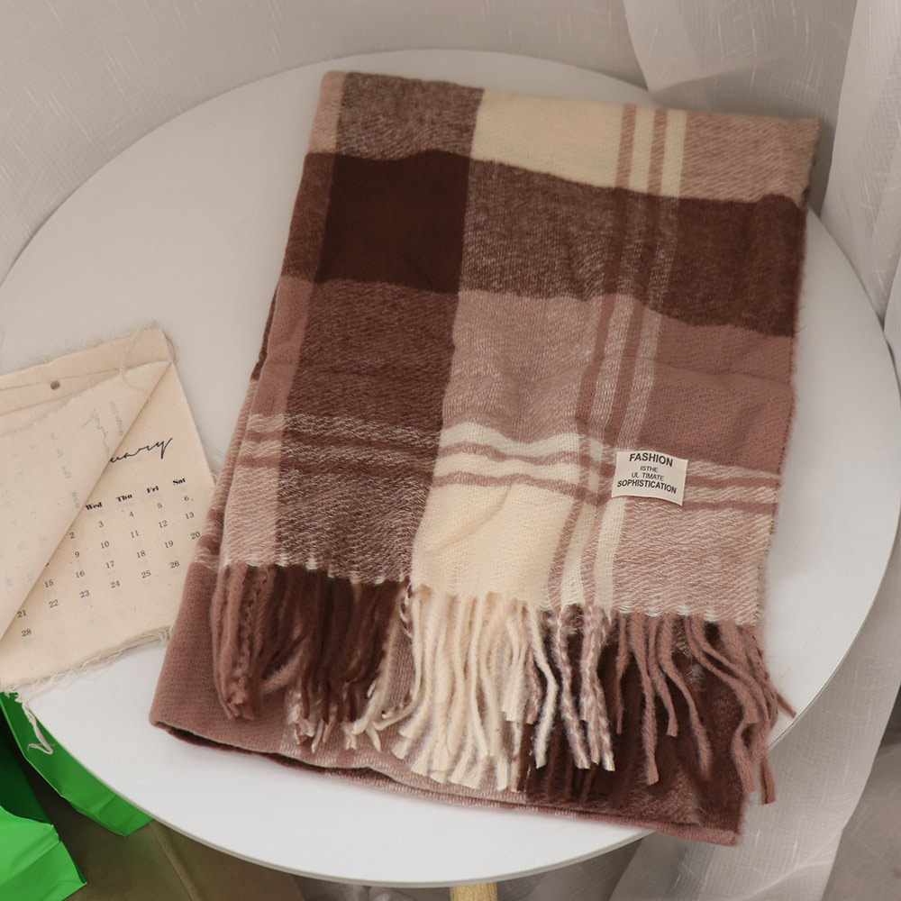 カジュアル防風チェック柄ウールスカーフロングテッセル保温冬カ - Wool Scarf Men のレビューと価格
