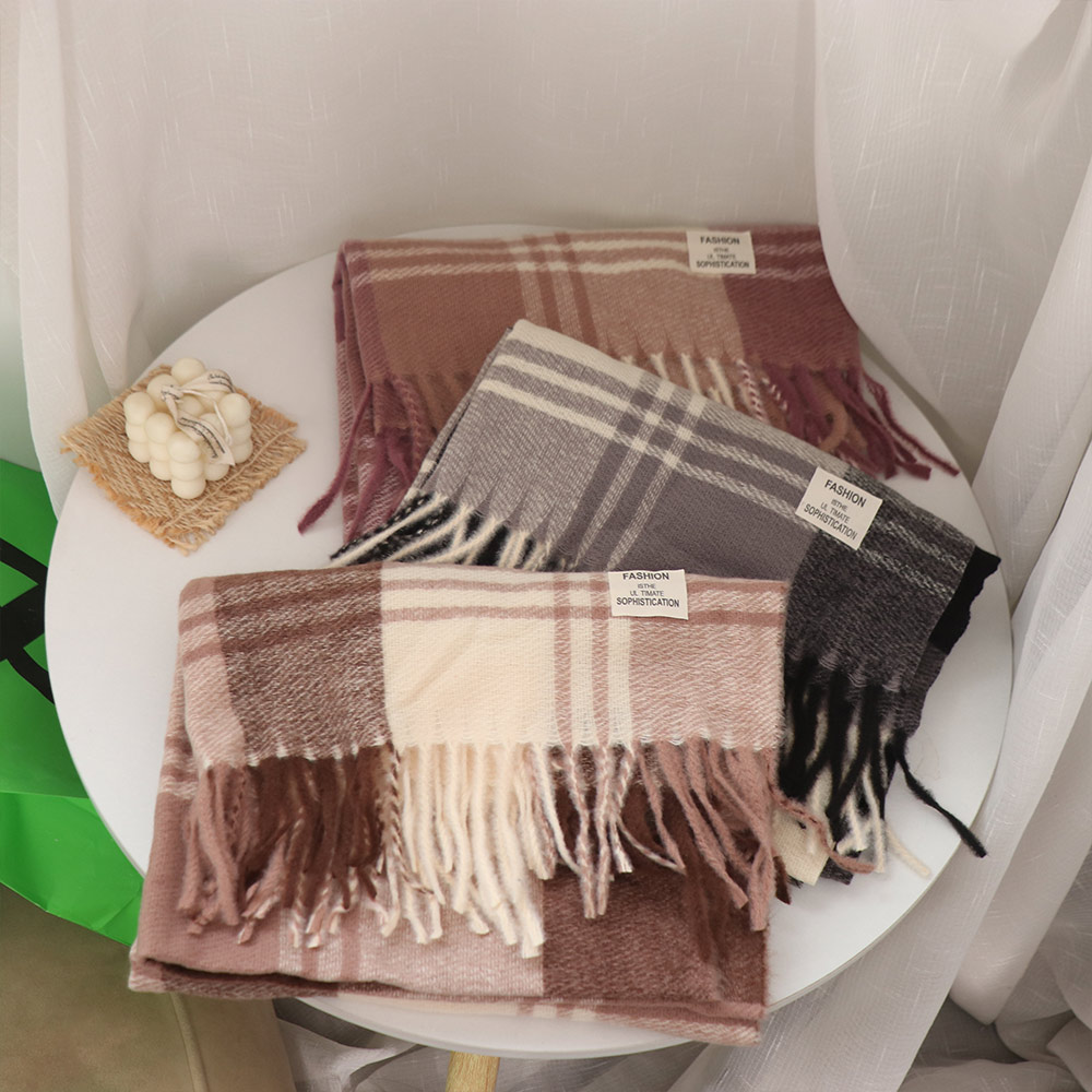 カジュアル防風チェック柄ウールスカーフロングテッセル保温冬カ - Wool Scarf Men のレビューと価格
