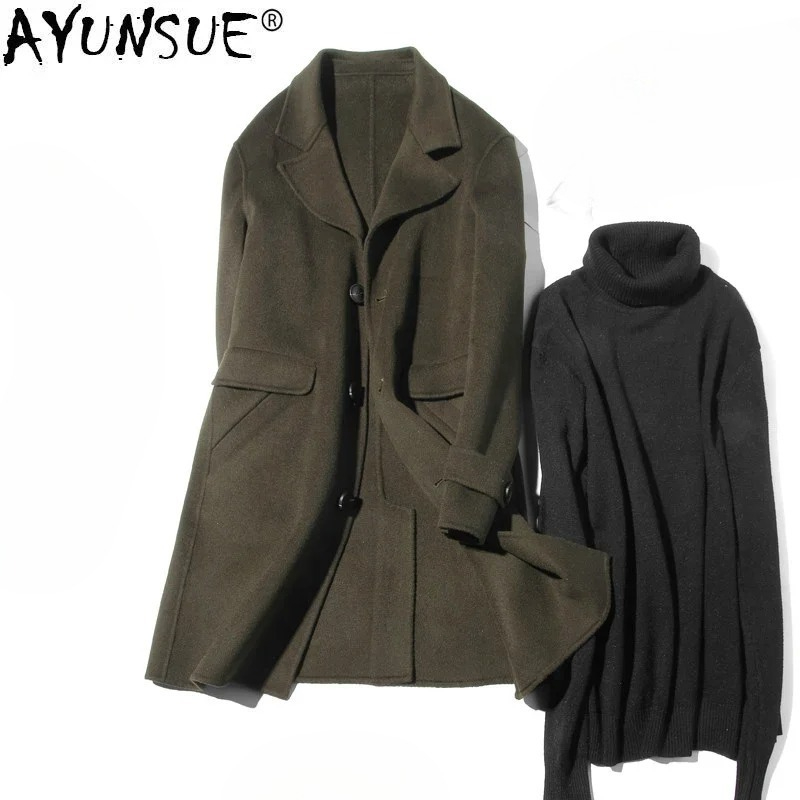 AYUNSUE 100% ウールコート男性秋両面ロングジャケ - Wool Coat Peacoat のレビューと価格