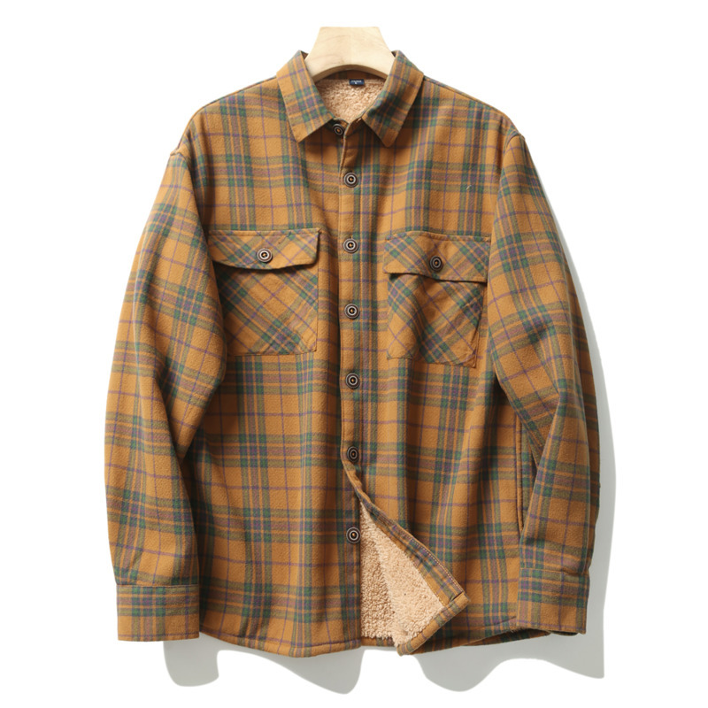 メンズチェック柄フランネルシャツジャケット秋冬厚手フリースキ - Flannel Shirt Lined のレビューと価格