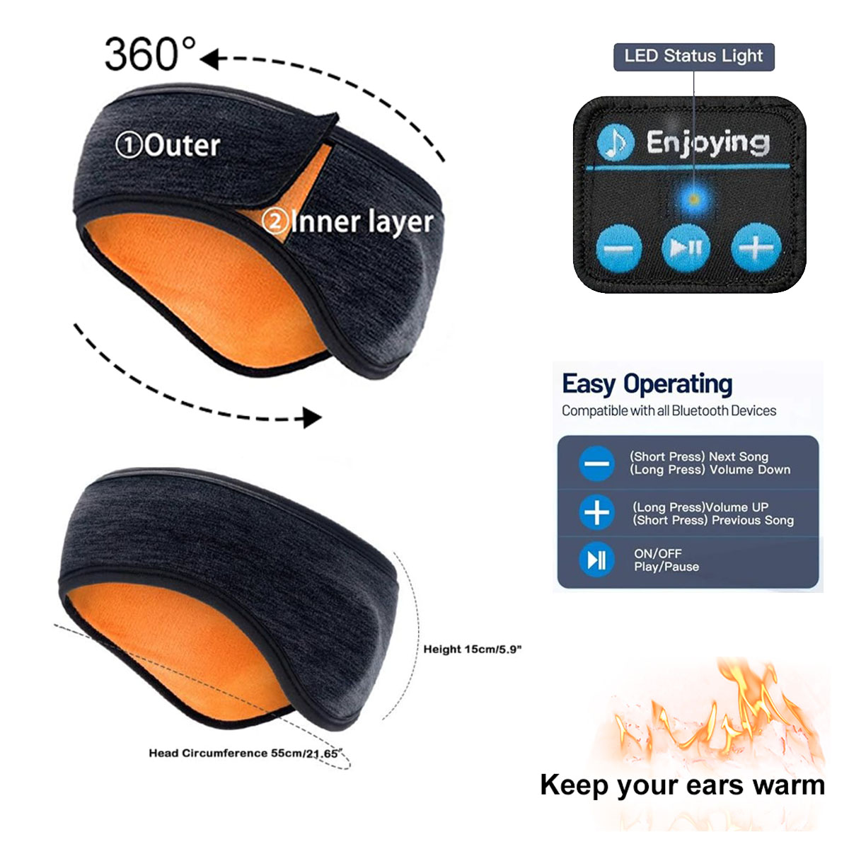 ワイヤレス Bluetooth ヘッドフォン ヘッドバンド  - Winter Headband Fleece のレビューと価格