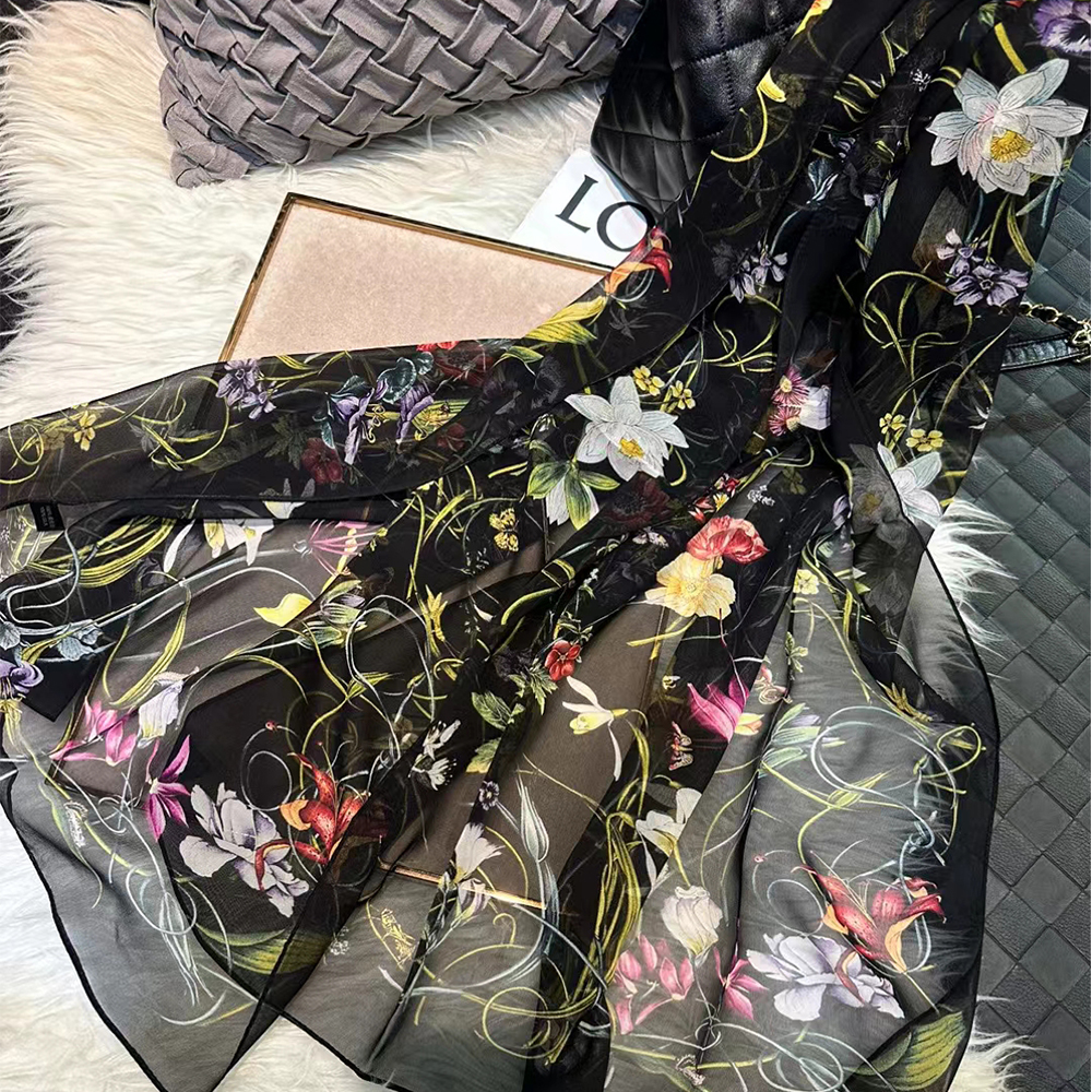 Bysifa-女性用シルクスカーフ,新しい黒の純粋な冬のスカ - Shawl Wrap Winter のレビューと価格