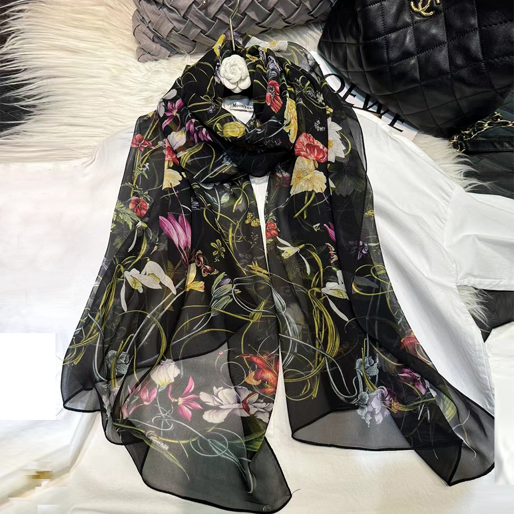 Bysifa-女性用シルクスカーフ,新しい黒の純粋な冬のスカ - Shawl Wrap Winter のレビューと価格