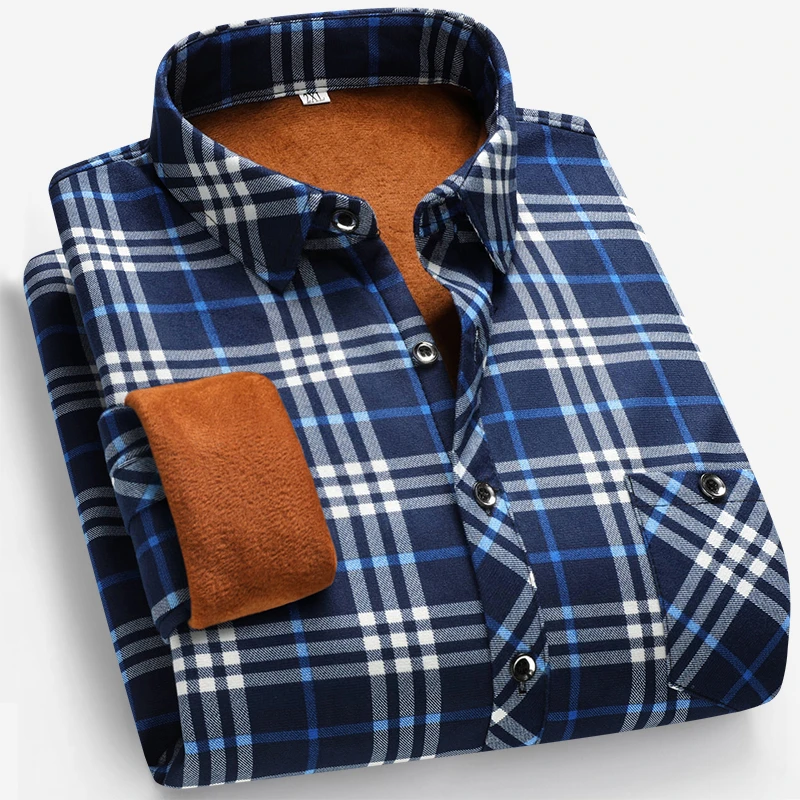 秋と冬のメンズフリース裏地長袖シャツビジネスカジュアルファッ - Flannel Shirt Lined のレビューと価格