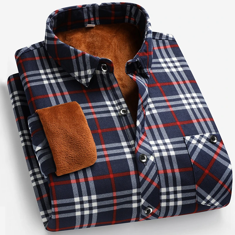 秋と冬のメンズフリース裏地長袖シャツビジネスカジュアルファッ - Flannel Shirt Lined のレビューと価格