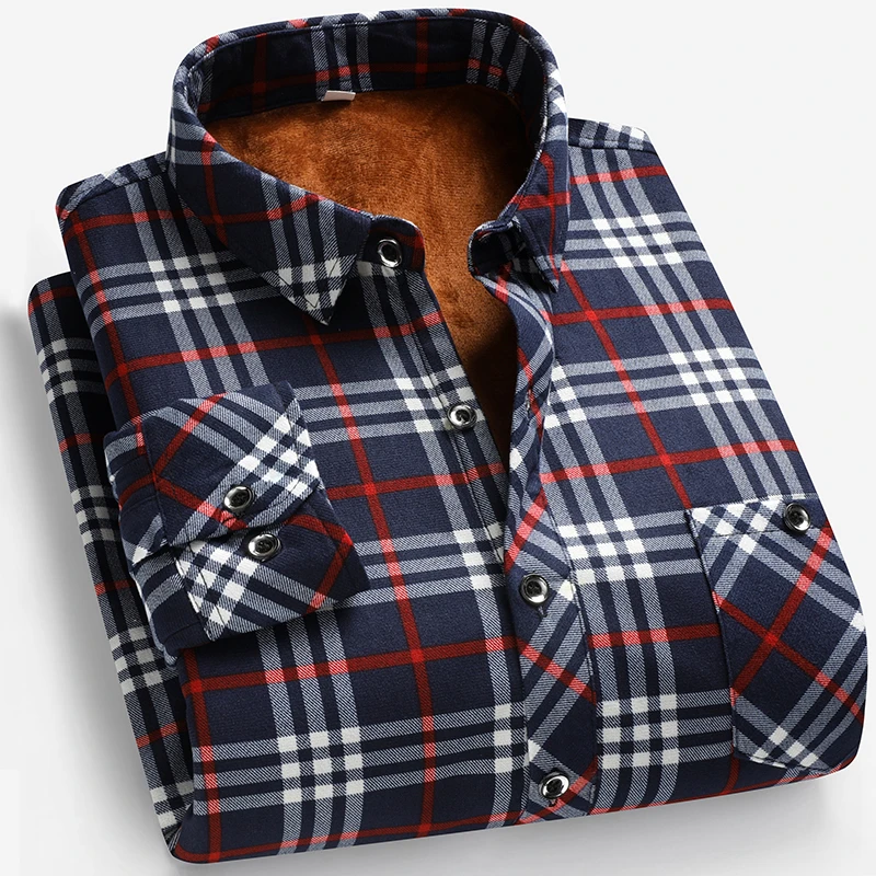 秋と冬のメンズフリース裏地長袖シャツビジネスカジュアルファッ - Flannel Shirt Lined のレビューと価格
