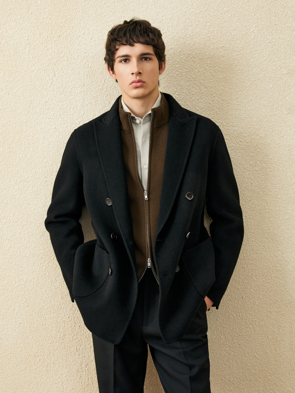 メンズ 100% ウール ショートコート |   黒のダブル - Wool Coat Peacoat のレビューと価格