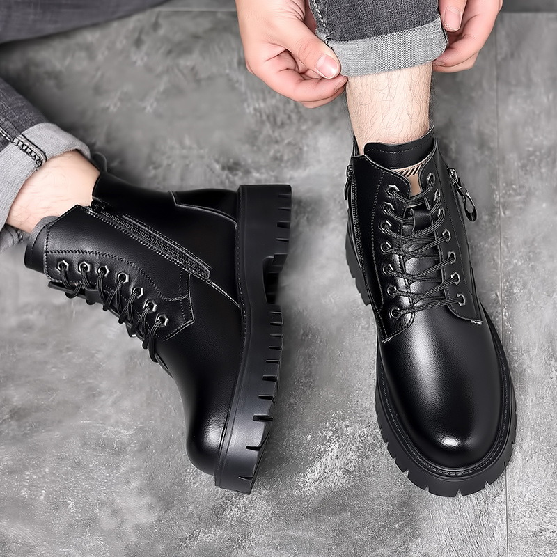男性クラシック本革ブーツ秋冬防水暖かいプラットフォーム作業靴 - Waterproof Winter Boot のレビューと価格