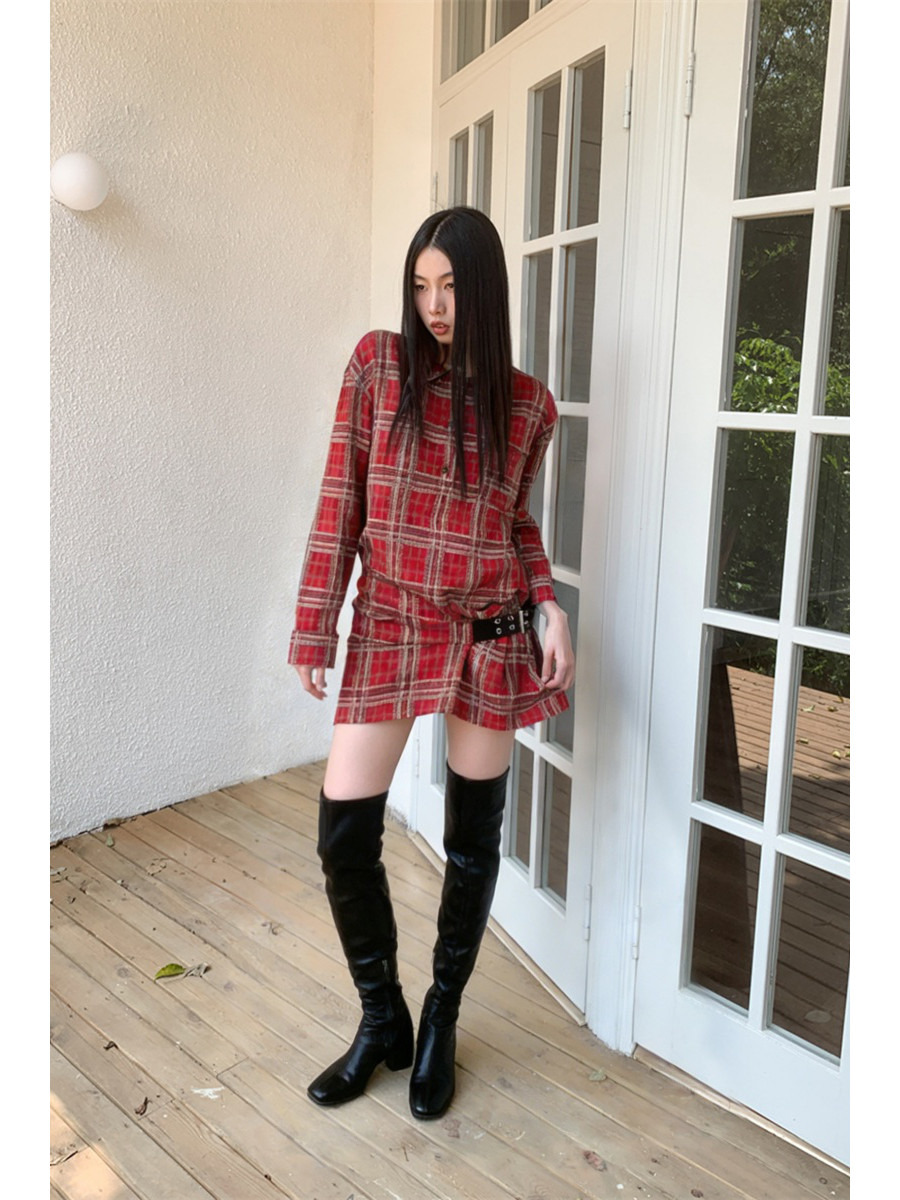 パンクチェック柄フランネルシャツワンピース ベルトバックル付 - Flannel Shirt Lined のレビューと価格