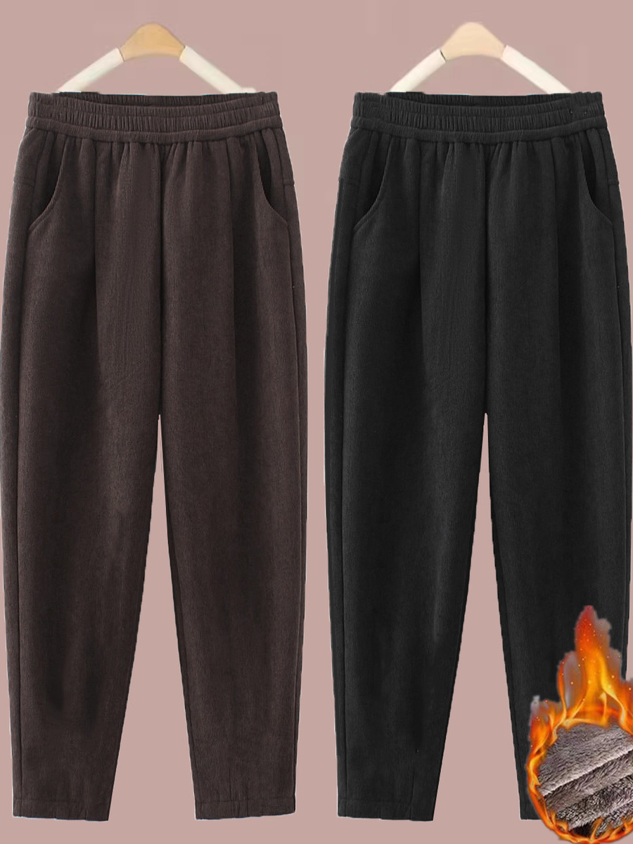 厚みのあるストレートレッグパンツ女性のコーデュロイ暖かいハイ - Corduroy Pant Warm のレビューと価格