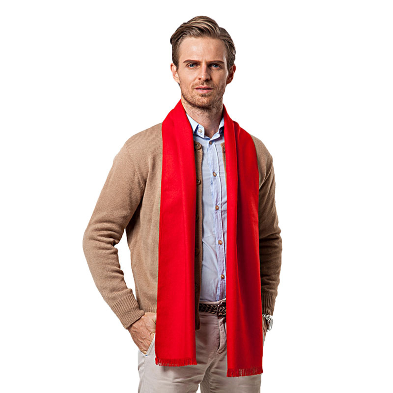 ファッション冬無地男性赤いスカーフ高級ブランドデザイナースタ - Wool Scarf Men のレビューと価格