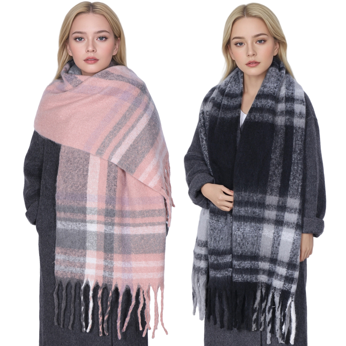 冬厚いストライプカシミヤスカーフ女性男性ファッションパシュミ - Wool Scarf Men のレビューと価格