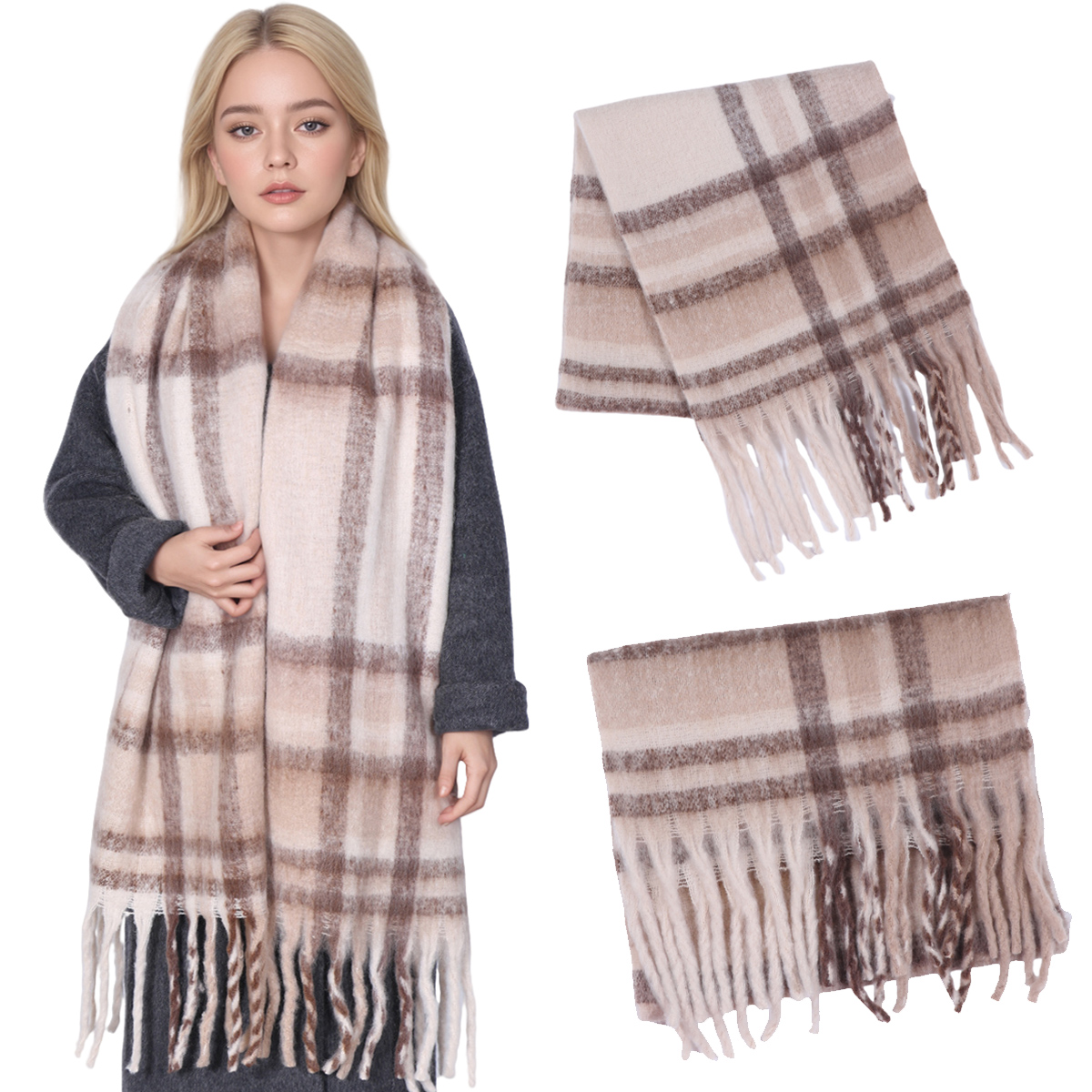冬厚いストライプカシミヤスカーフ女性男性ファッションパシュミ - Wool Scarf Men のレビューと価格