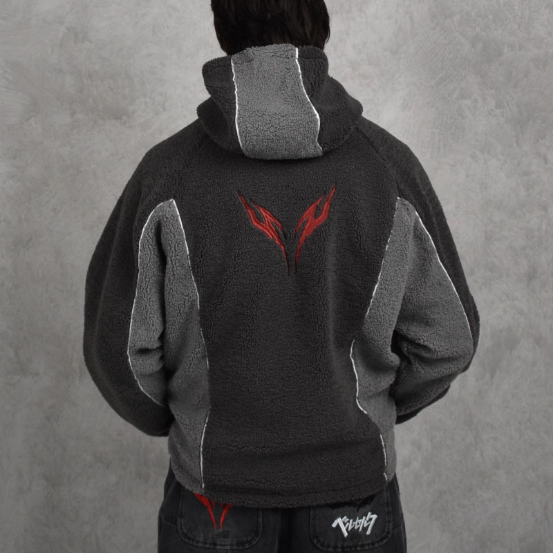 ユニセックスカラーブロックシェルパフリースフード付きジャケッ - Sherpa Hoodie Fleece のレビューと価格