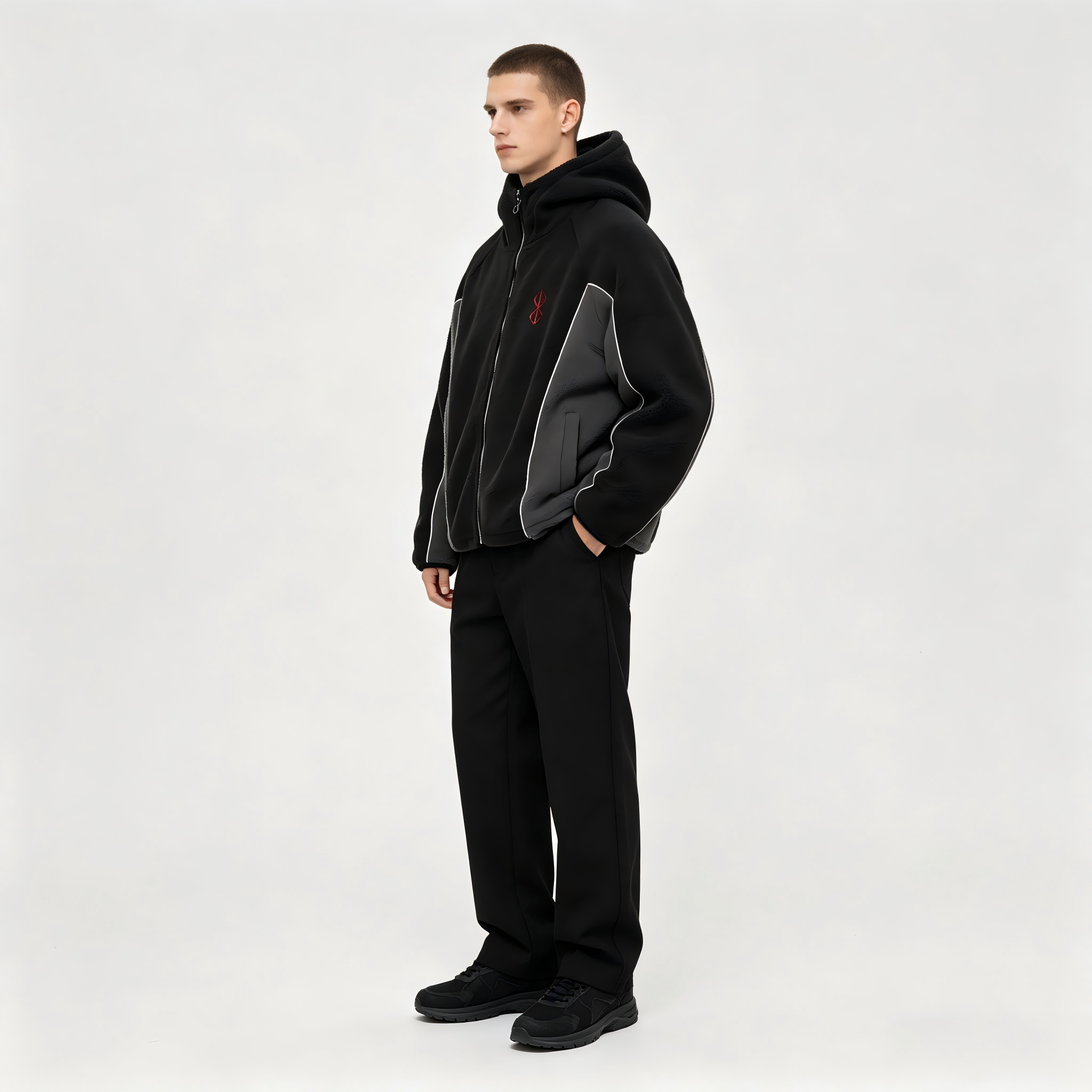 ユニセックスカラーブロックシェルパフリースフード付きジャケッ - Sherpa Hoodie Fleece のレビューと価格