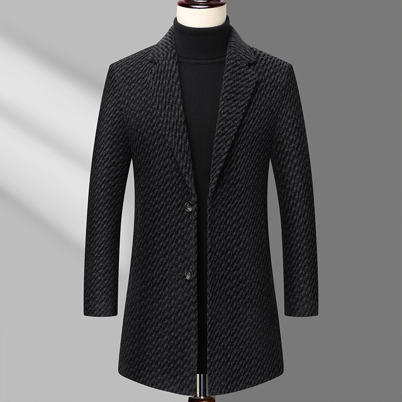 ロングコート男性メンズウールジャケット秋紳士服オーバーコート - Wool Coat Peacoat のレビューと価格