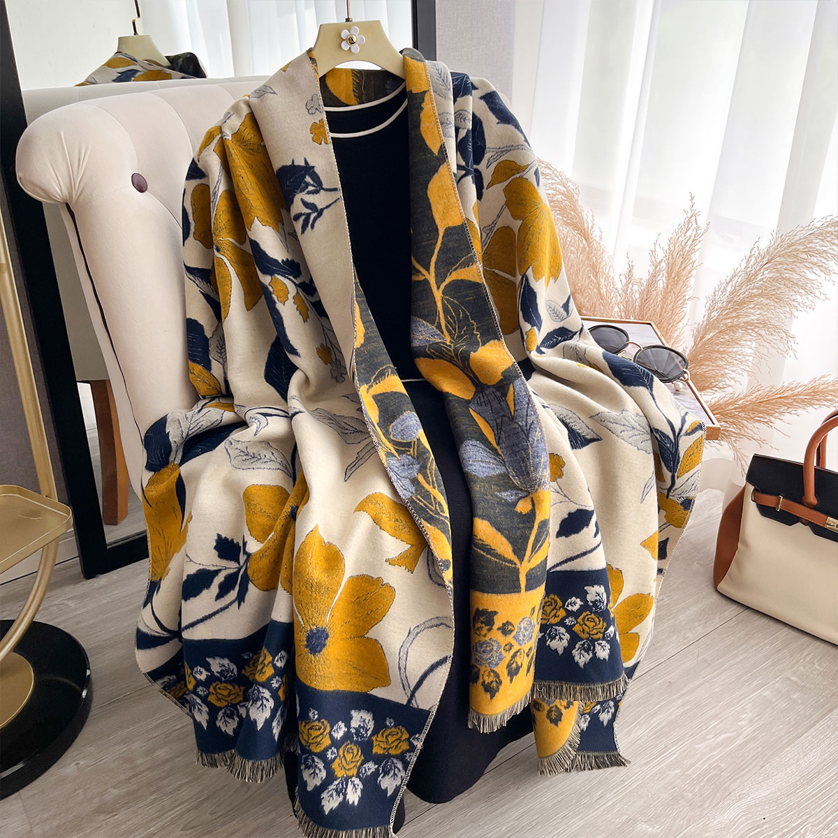 女性厚みの高級冬ペイズリー両面カシミヤジャカードスカーフ高品 - Cashmere Pashmina Wrap のレビューと価格