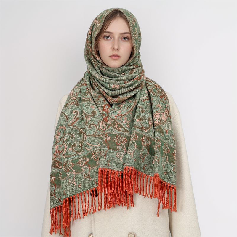 女性のためのエスニックスタイルのペイズリージャカードスカーフ - Cashmere Pashmina Wrap のレビューと価格