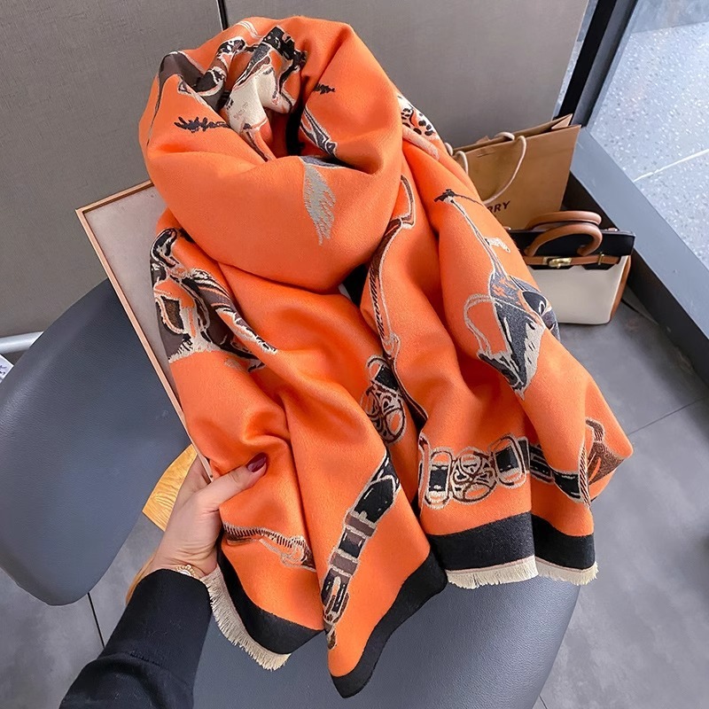 レトロライダー馬模造カシミヤスカーフユニセックス両面厚みのあ - Shawl Wrap Winter のレビューと価格