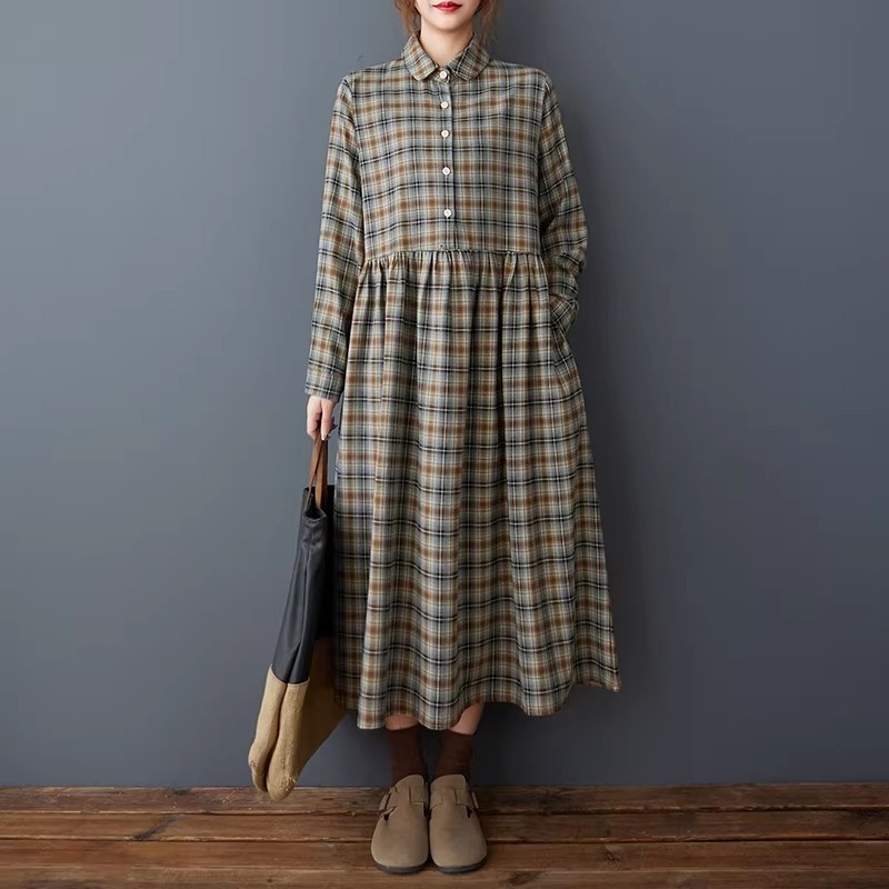 韓国風ルーズレトロチェック柄シャツドレス-春用暖かい起毛フラ - Flannel Shirt Lined のレビューと価格