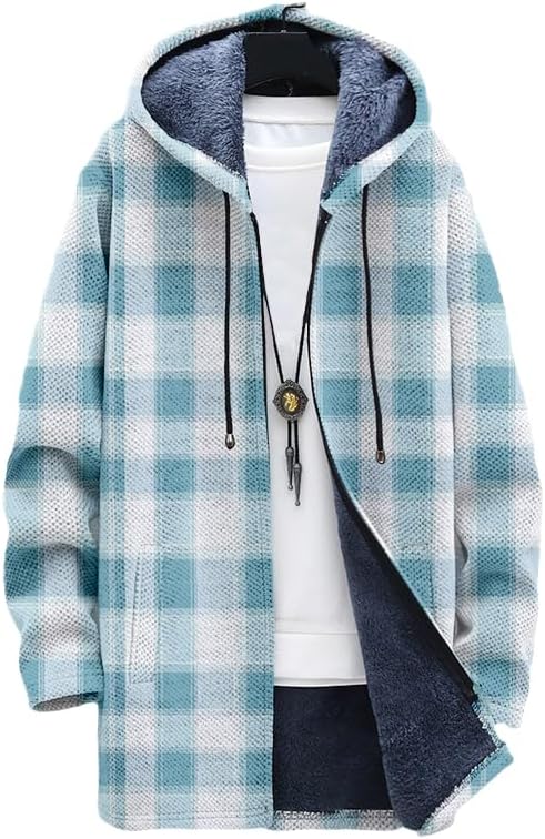 メンズチェック柄カーディガン オーバーサイズ ジップアップ  - Sherpa Hoodie Fleece のレビューと価格