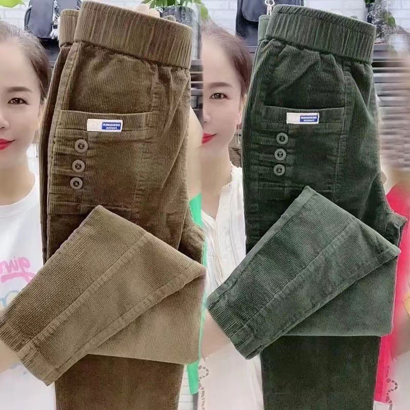 女性暖かい春冬ボタンポケットフリルヴィンテージビッグ大プラス - Corduroy Pant Warm のレビューと価格
