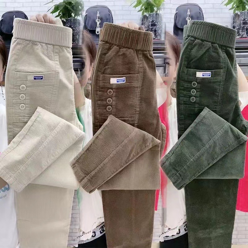 女性暖かい春冬ボタンポケットフリルヴィンテージビッグ大プラス - Corduroy Pant Warm のレビューと価格