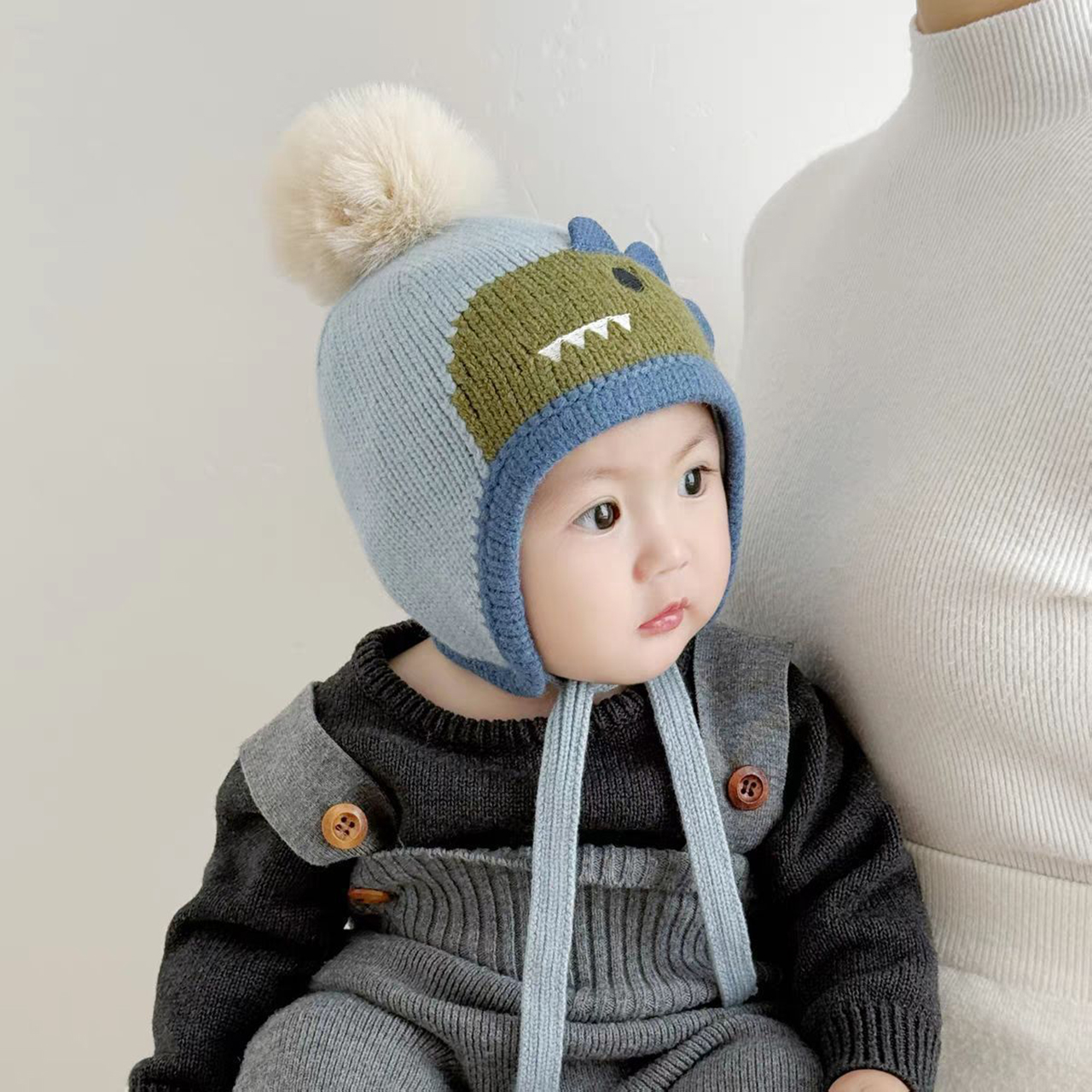 かわいい漫画の動物ポンポン帽子ベビー耳保護冬暖かい幼児ニット - Knit Beanie Hat Warm のレビューと価格