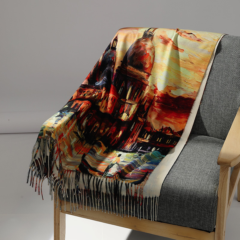 高級ブランド油絵カシミヤスカーフ女性のための暖かい冬パシュミ - Cashmere Pashmina Wrap のレビューと価格
