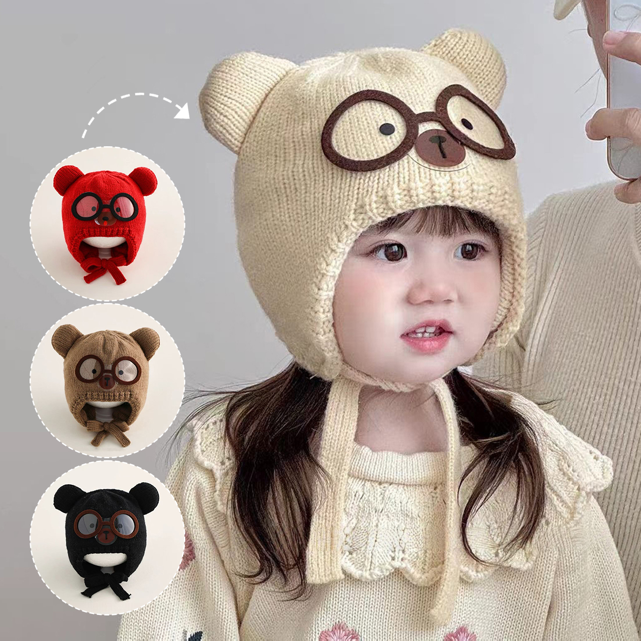 冬暖かいベビービーニー帽子漫画かわいいウールニット耳保護レー - Knit Beanie Hat Warm のレビューと価格