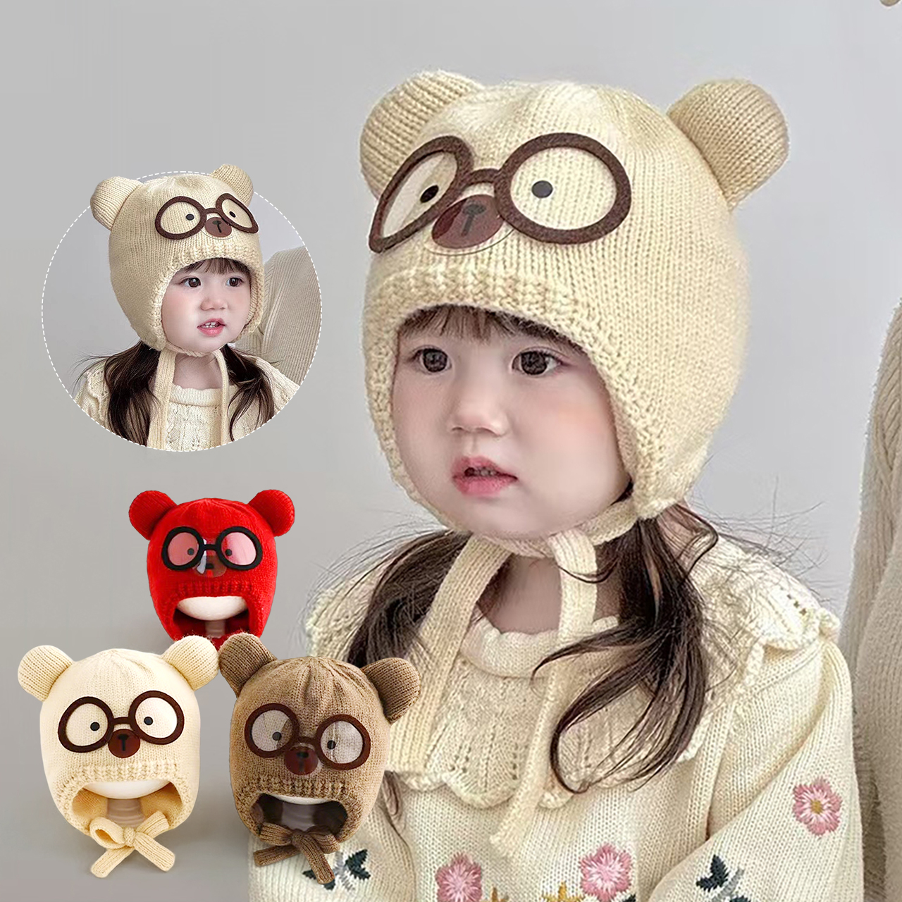 冬暖かいベビービーニー帽子漫画かわいいウールニット耳保護レー - Knit Beanie Hat Warm のレビューと価格