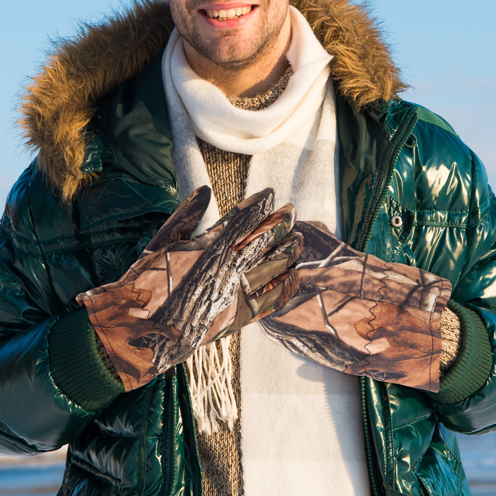 迷彩柄冬用防水ハンティンググローブ メンズ 保温フリース裏地 - Snow Glove Insulated のレビューと価格