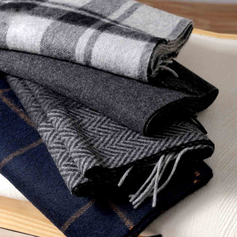 パシュミナスカーフ男性冬ストリップ固体チェック柄ウールスカー - Wool Scarf Men のレビューと価格