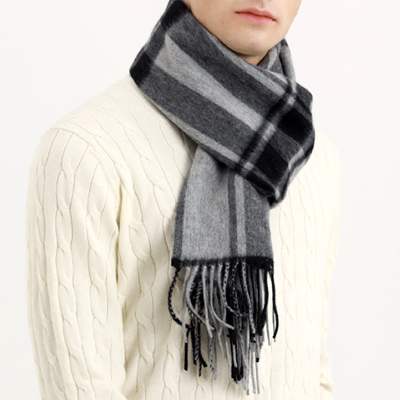 パシュミナスカーフ男性冬ストリップ固体チェック柄ウールスカー - Wool Scarf Men のレビューと価格