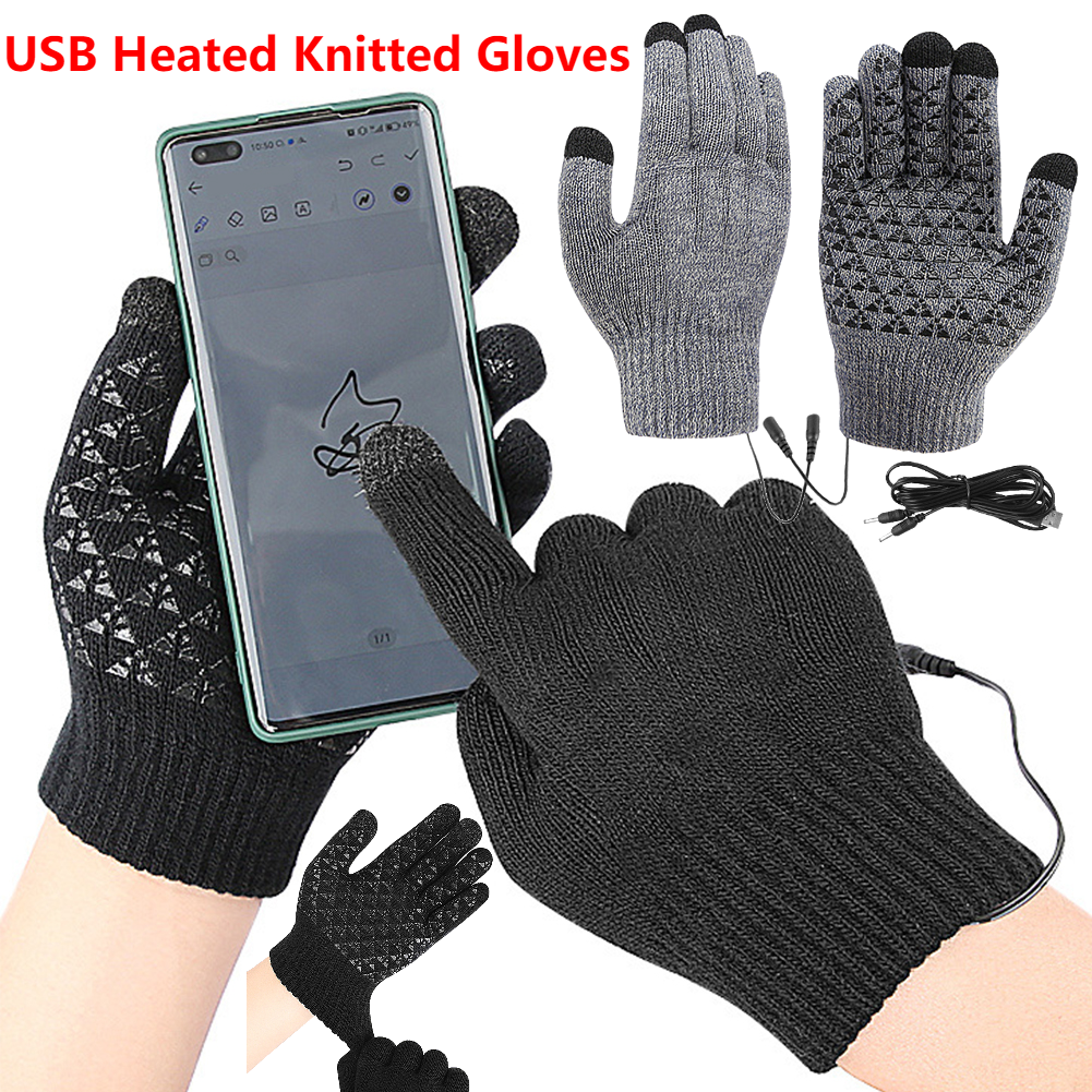 5-1 ペア USB 加熱ニット手袋タッチスクリーン手袋滑り - Touch Screen Gloves のレビューと価格