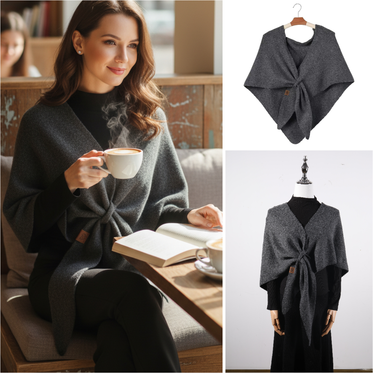 シンプルな無地のニット三角ショール、トレンディなファッション - Shawl Wrap Winter のレビューと価格